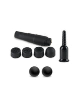 Fetish Fantasy Limited Edition Ultimate Bondage Kit components including a massager and various attachments in black.