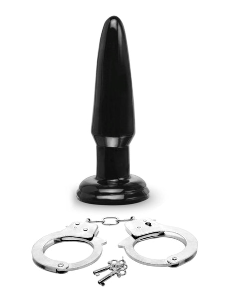 Fetish Fantasy Limited Edition Ultimate Bondage Kit includes a black plug and handcuffs for bondage play.