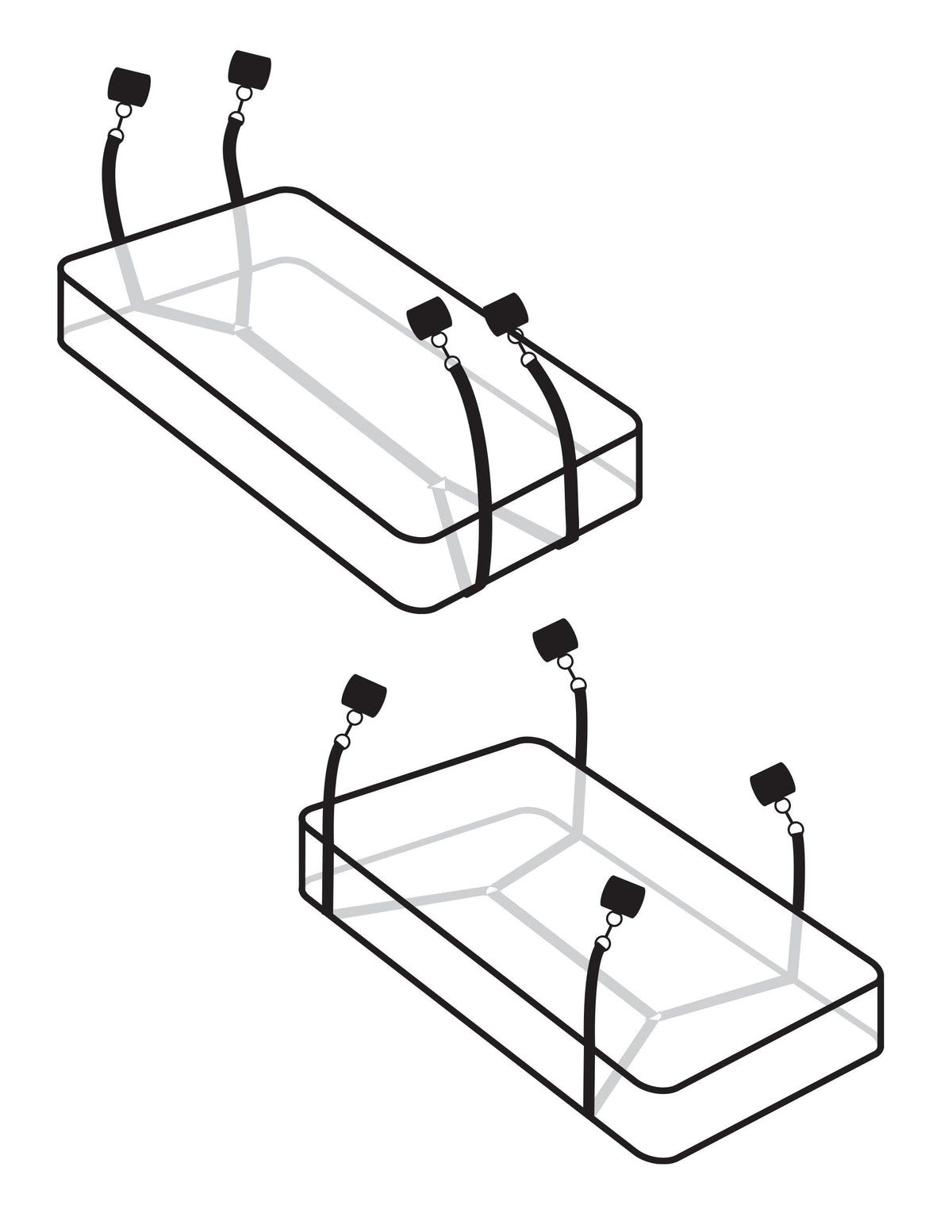 Fetish Fantasy Wraparound Mattress Restraints Black displayed on a mattress for bondage play.