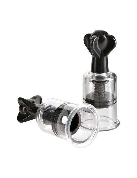Fetish Fantasy Super Suckers Nipple Pumps Black in a clear design, enhancing sensitivity and responsiveness.