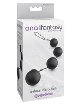 Anal Fantasy Deluxe Vibro Balls Black packaging showing sleek design and inviting features for anal play.