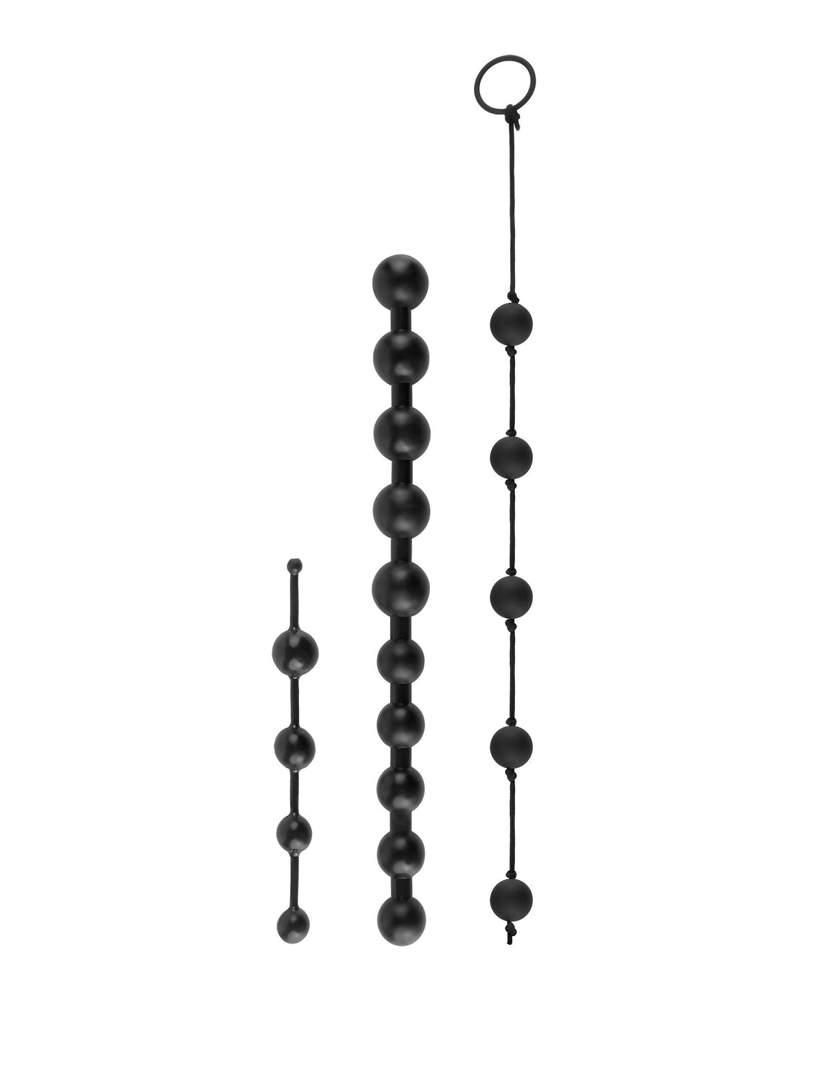 Anal Fantasy Collection Beginners Bead Kit featuring three sizes of black anal beads for comfortable exploration.