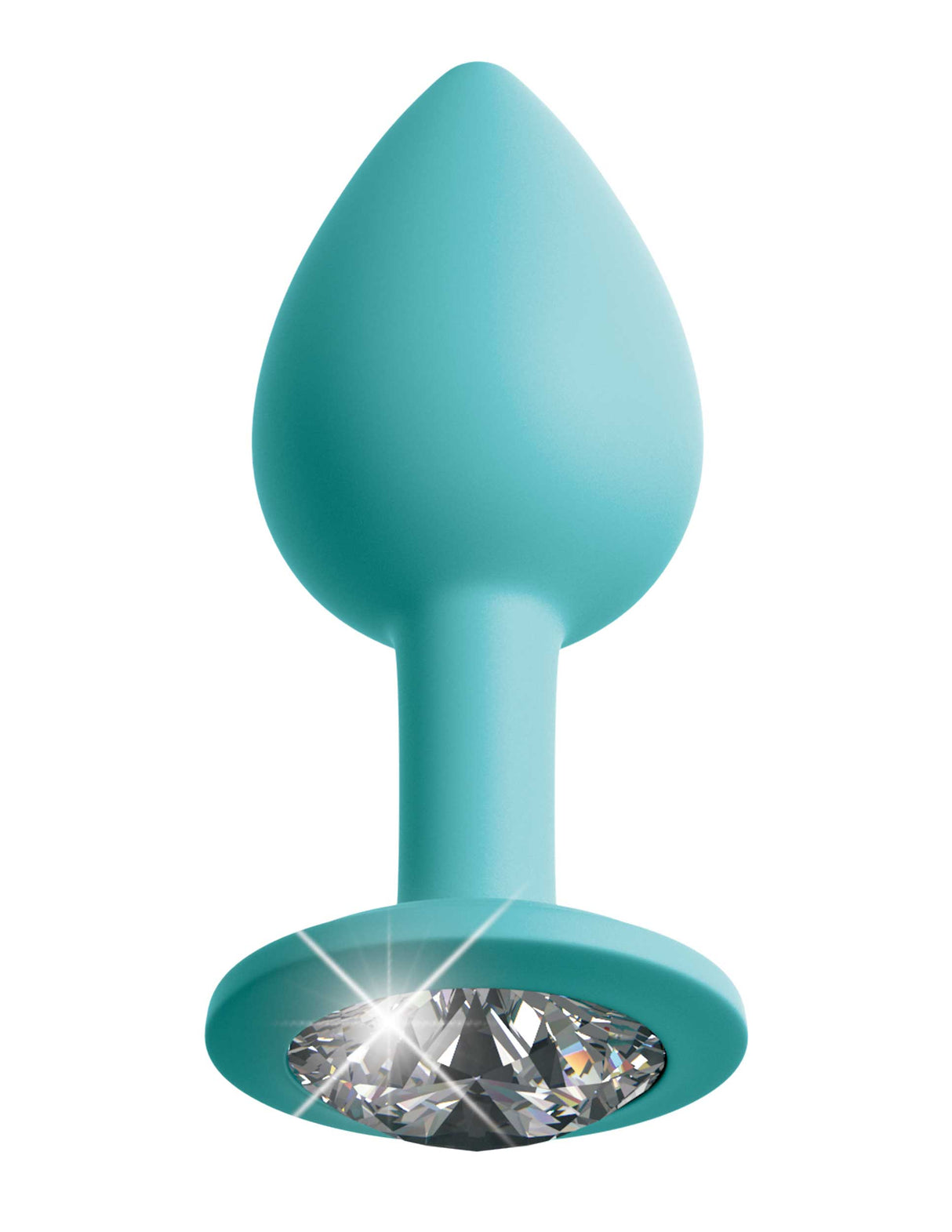 Hookup Panties Secret Gem Diamond Plug XL-2XL diamond butt plug with a turquoise silicone design and sparkling gem base.