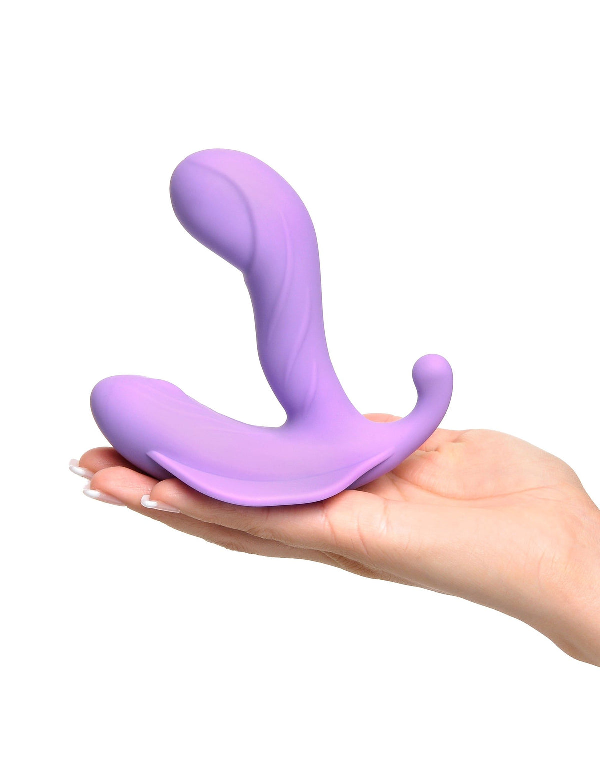 Fantasy For Her G-Spot Stimulate-Her Vibrator Purple held in hand showing its unique design and shape.