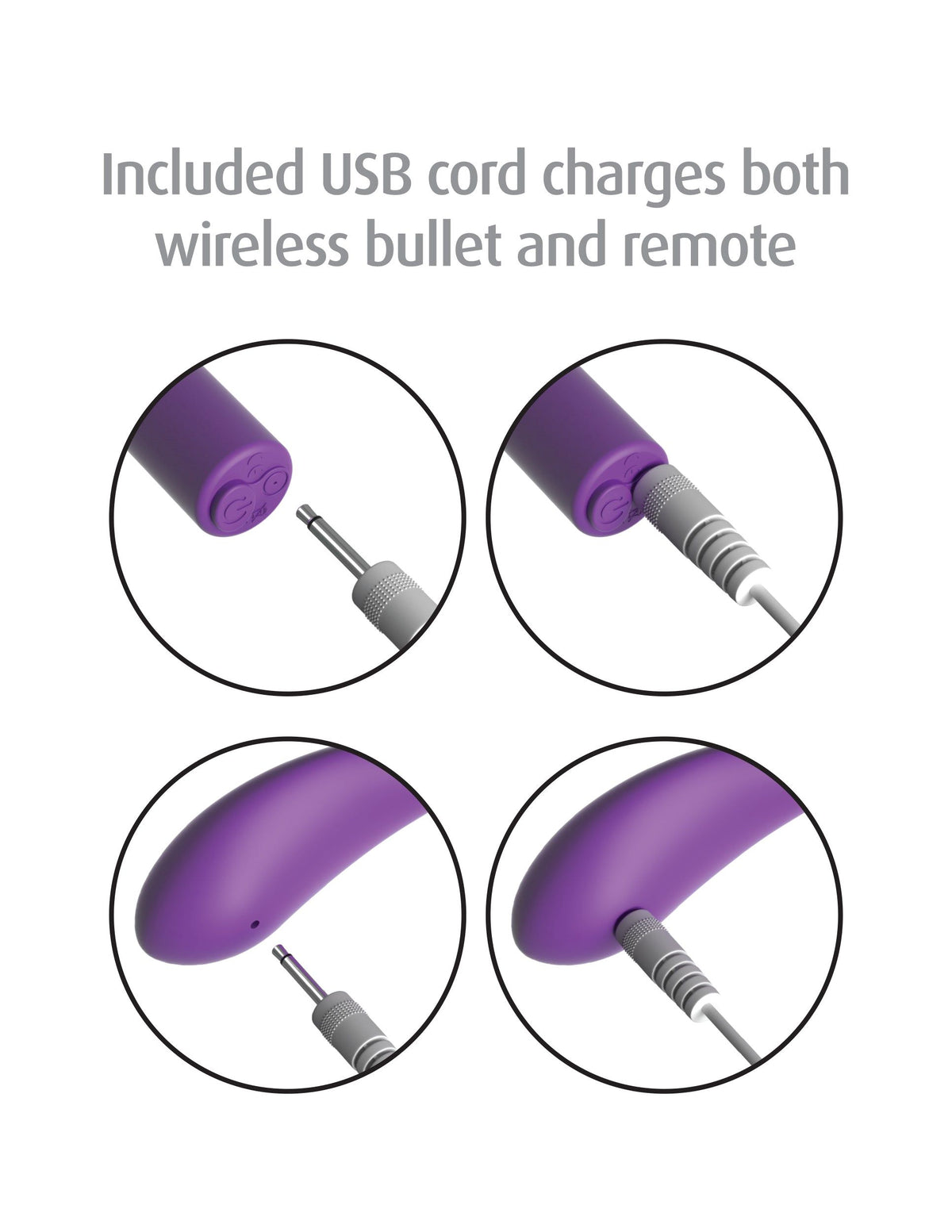 Included USB cord for charging Fantasy For Her Remote Control Rechargeable Bullet Vibrator and remote.