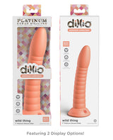 Dillio Platinum 7 inch Wild Thing Silicone Dildo Peach in packaging with two display options.