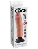 King Cock 8 Inch Vibrating Realistic Dildo Flesh in packaging showcasing its lifelike design and features.