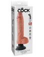 King Cock 10 Inch Vibrating Dildo with Balls Beige in packaging, showcasing lifelike design and posable spine.