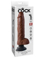 King Cock 10 Inch Vibrating Dildo with Balls Brown in box showcasing posable spine and suction base.