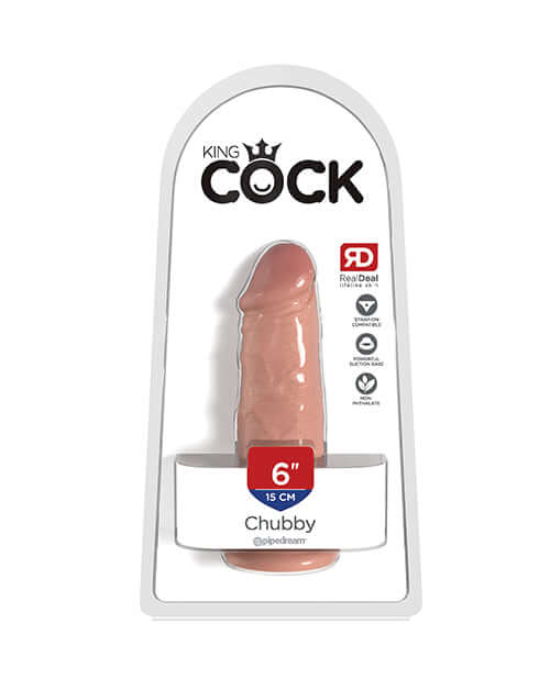 King Cock 6 Inch Chub Light Realistic Dildo displayed in packaging, showcasing its chubby texture and design.