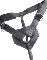 King Cock Strap On Harness with 8 Inch Dildo Vanilla black harness close-up detail.