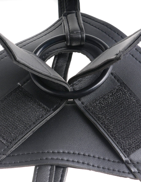 King Cock Strap On Harness with 8 Inch Dildo Vanilla close-up of strap and ring detail for secure fit.