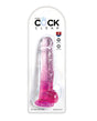King Cock Clear 8 inch Cock with Balls Pink displayed in packaging showcasing its realistic design.