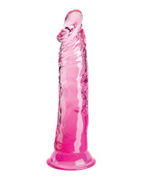 King Cock Clear 8 Inch Suction Cup Dildo Pink displayed upright, showcasing its lifelike design and crystal-clear body.