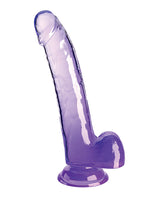 King Cock Clear 9 inches Cock with Balls Purple, featuring a lifelike translucent design with detailed texture.