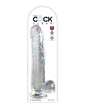 King Cock Clear 11 Inch Dildo With Balls showcased in packaging, featuring a translucent design and realistic details.