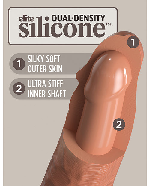 King Cock Elite 6 inch Dual Density Dildo Tan showcasing elite dual-density silicone design with soft outer skin and stiff inner shaft.