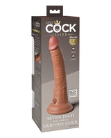 King Cock Elite 7 inch Dual Density Silicone Dildo Tan packaging showing realistic design and quality silicone material.
