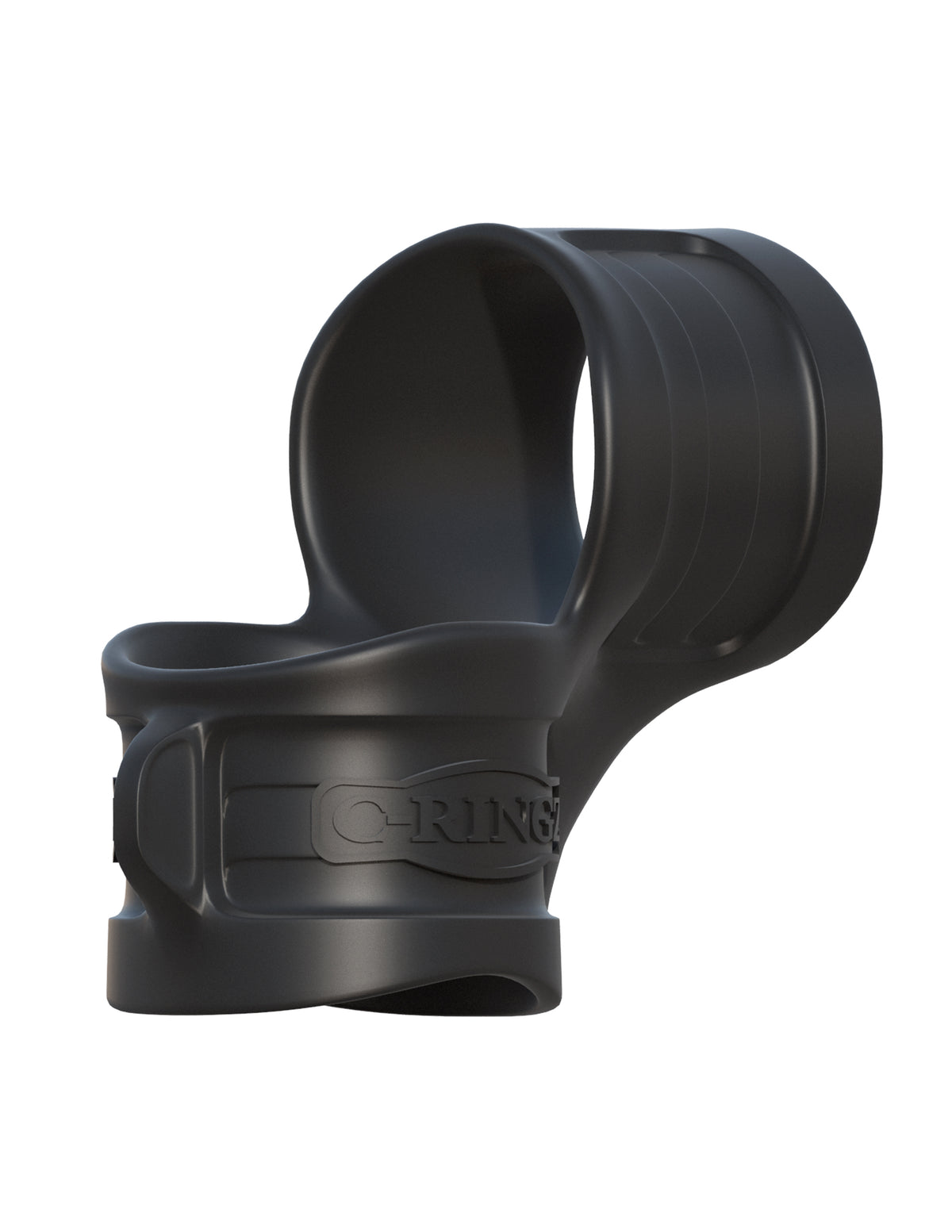 Fantasy C-Ringz Mr Big Cock Ring & Ball Stretcher Black showcasing its ergonomic design and dual functionality.