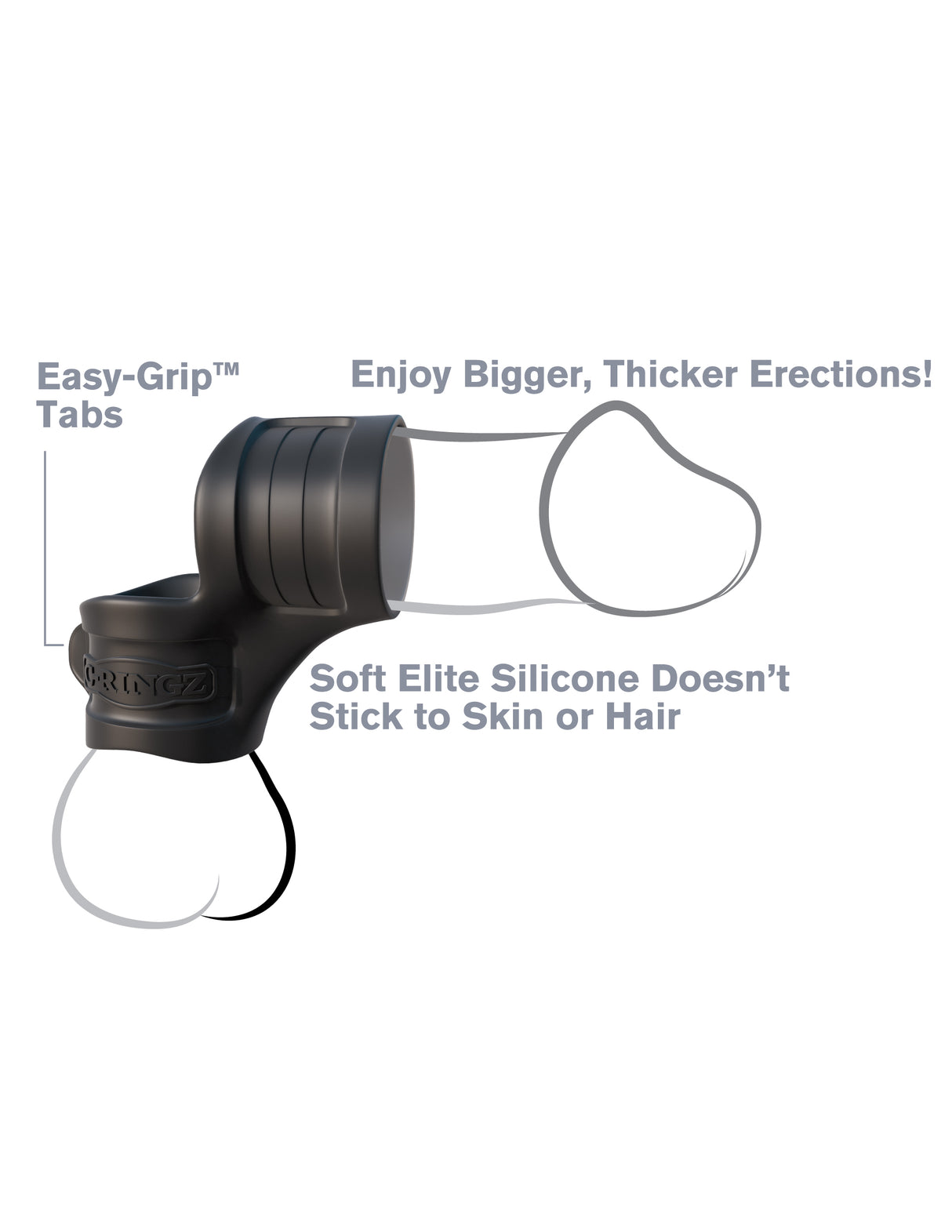 Fantasy C-Ringz Mr Big Cock Ring & Ball Stretcher Black showing Easy-Grip tabs and soft silicone design.