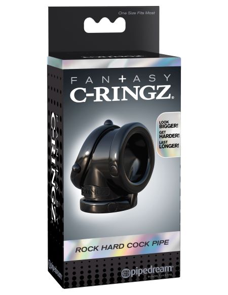 Fantasy C-Ringz Rock Hard Cock Pipe Cock Ring Black packaging, designed for enhanced performance and confidence.