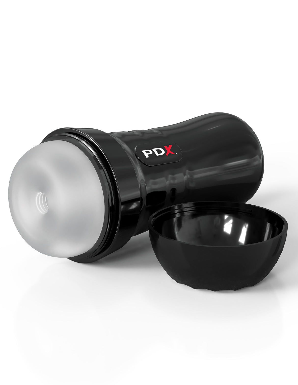 PDX Extreme Wet Pussies Super Slide Glide Stroker with translucent opening and black body design.