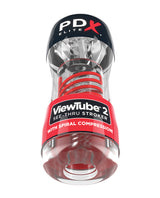 PDX Elite ViewTube 2 See-Thru Stroker Clear/Red with spiral compression design for enhanced visual stimulation.