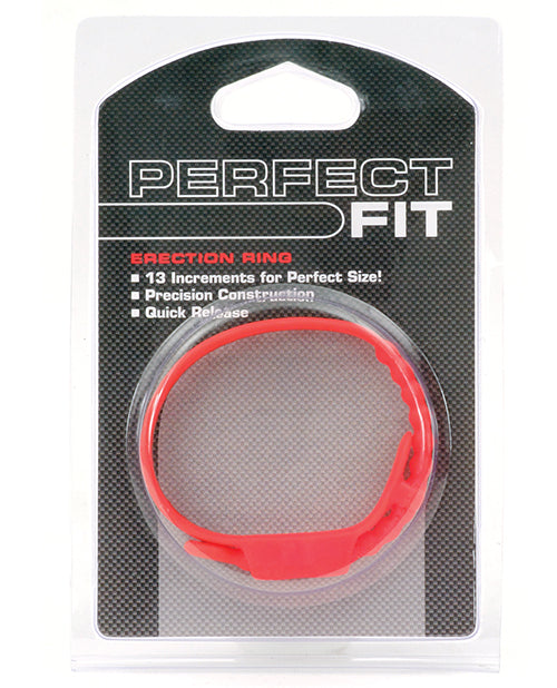 Perfect Fit Speed Shift 17 Adjustments Cock Ring Red in packaging with features highlighted.
