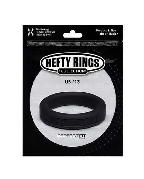 Perfect Fit Hefty Ring 1.4 inch Silicone Black packaging showcasing its robust design and quality.