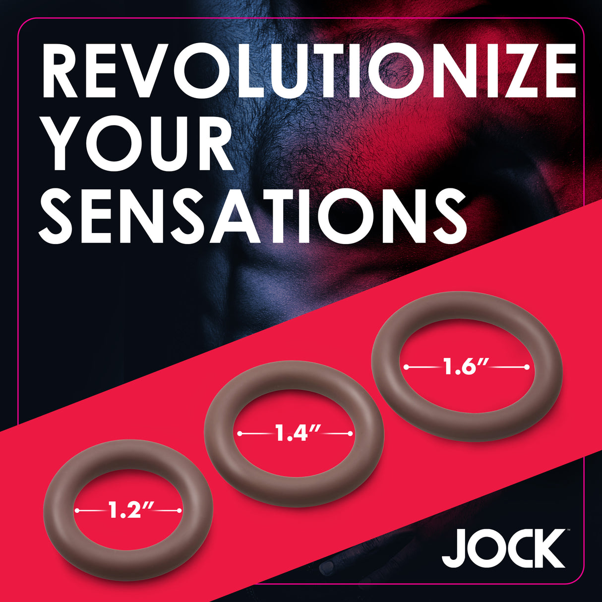 Jock Discreet Silicone Cock Ring Set Dark with three sizes 1.2", 1.4", and 1.6" for enhanced sensations.