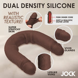 Jock Real Skin 17.75 Inches Double Dildo Dark showcasing dual density silicone with realistic texture and lifelike features.
