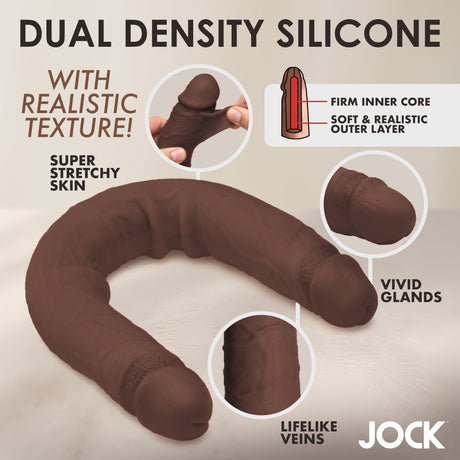 Jock Real Skin 17.75 Inches Double Dildo Dark showcasing dual density silicone with realistic texture and lifelike features.