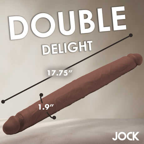 Jock Real Skin 17.75 Inches Double Dildo Dark, featuring measurements of 17.75 inches and 1.9 inches wide.