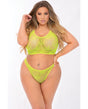 Pink Lipstick Festival Flirt Bra Set Green 3X/4X, vibrant neon green two-piece set featuring a net top and matching string.