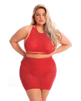 Pink Lipstick Midnight Sun Skirt Set Red Queen featuring a strappy red top and figure-hugging skirt for a bold look.