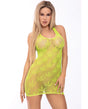 Pink Lipstick Festival Flirt Net Dress Green One Size model showcasing a bright green sheer mesh design.