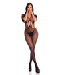 Pink Lipstick Amplify Crotchless Bodystocking Black on model, showcasing sheer black knit design with open cutouts.