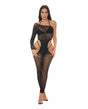 Pink Lipstick Star Sign Bodystocking Black One Size on model, showcasing its chic and alluring design.