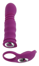 Playboy Match Play Silicone Dual Vibrator Purple, a versatile three-in-one toy for solo or couples play.