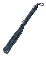 Plesur 15.5 inch Leather Flogger Black with polished suede leather and tightly wound handle.