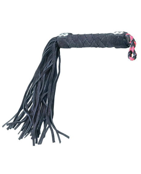 Plesur 15.5 inch Leather Flogger Black with a woven handle and suede tails for enhanced impact.