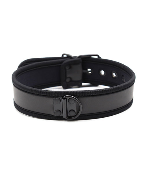 Plesur Neoprene Puppy Collar Black, adjustable collar with D-ring for leashes, sleek neoprene design.