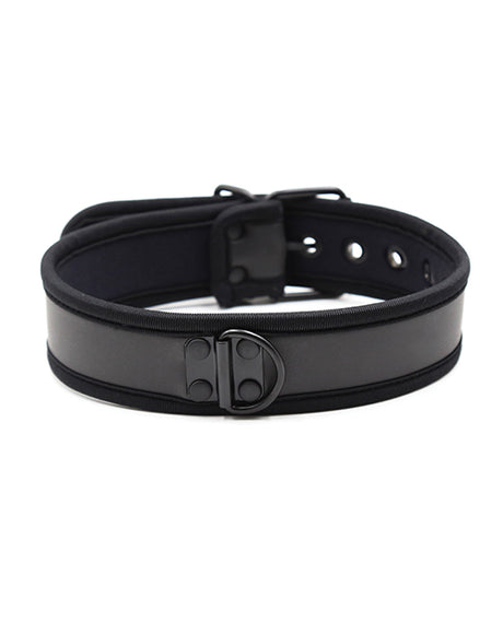 Plesur Neoprene Puppy Collar Black, adjustable collar with D-ring for leashes, sleek neoprene design.