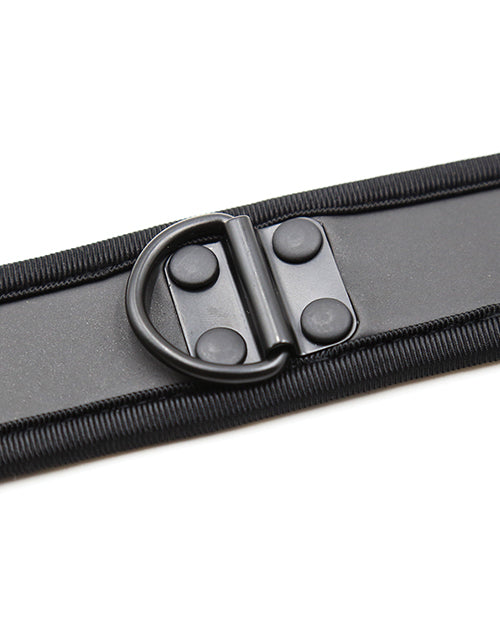 Plesur Neoprene Puppy Collar Black showing durable D-ring and adjustable strap design for pet play.