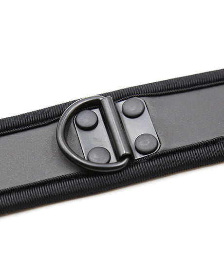 Plesur Neoprene Puppy Collar Black showing durable D-ring and adjustable strap design for pet play.