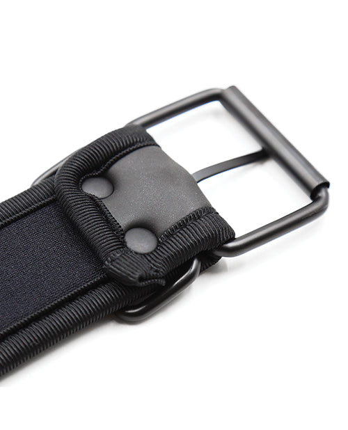 Plesur Neoprene Puppy Collar Black close-up showing durable buckle and adjustable strap.