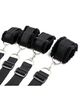 Plesur Fuzzy Bedroom Bondage Kit Black soft cuffs and straps for comfortable restraint.