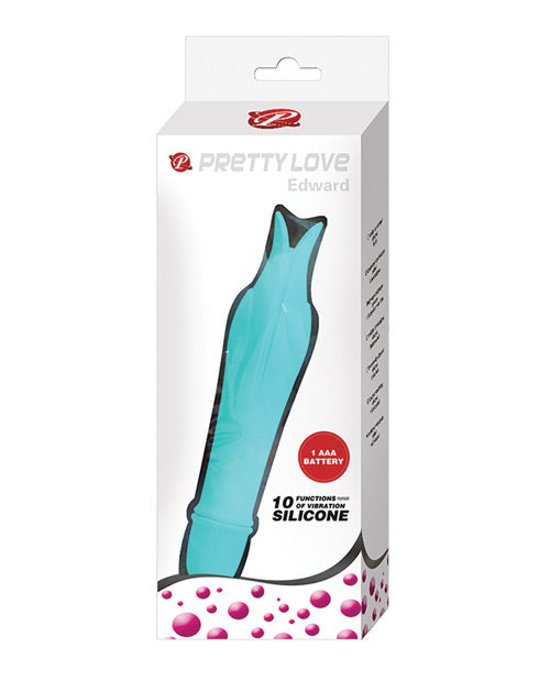 Pretty Love Edward 10 Function G-Spot Vibrator Teal packaging design showcasing its dolphin-inspired silhouette.