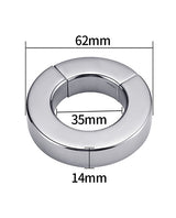 Plesur Beginner 14 mm Magnetic Ball Stretcher, polished stainless steel ring, dimensions 62mm outer, 35mm inner, 14mm width.