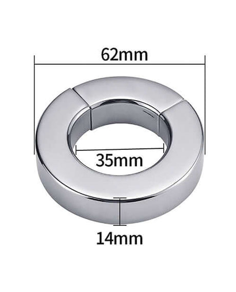 Plesur Beginner 14 mm Magnetic Ball Stretcher, polished stainless steel ring, dimensions 62mm outer, 35mm inner, 14mm width.